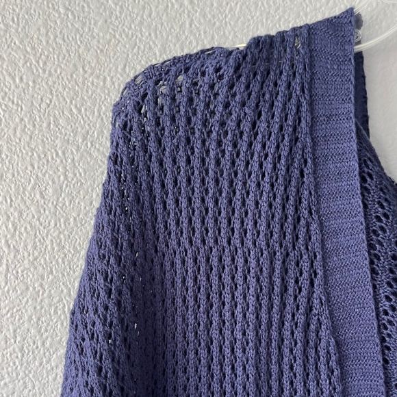 Navy Open Knit Hooded Long Cardigan - Picture 2 of 11